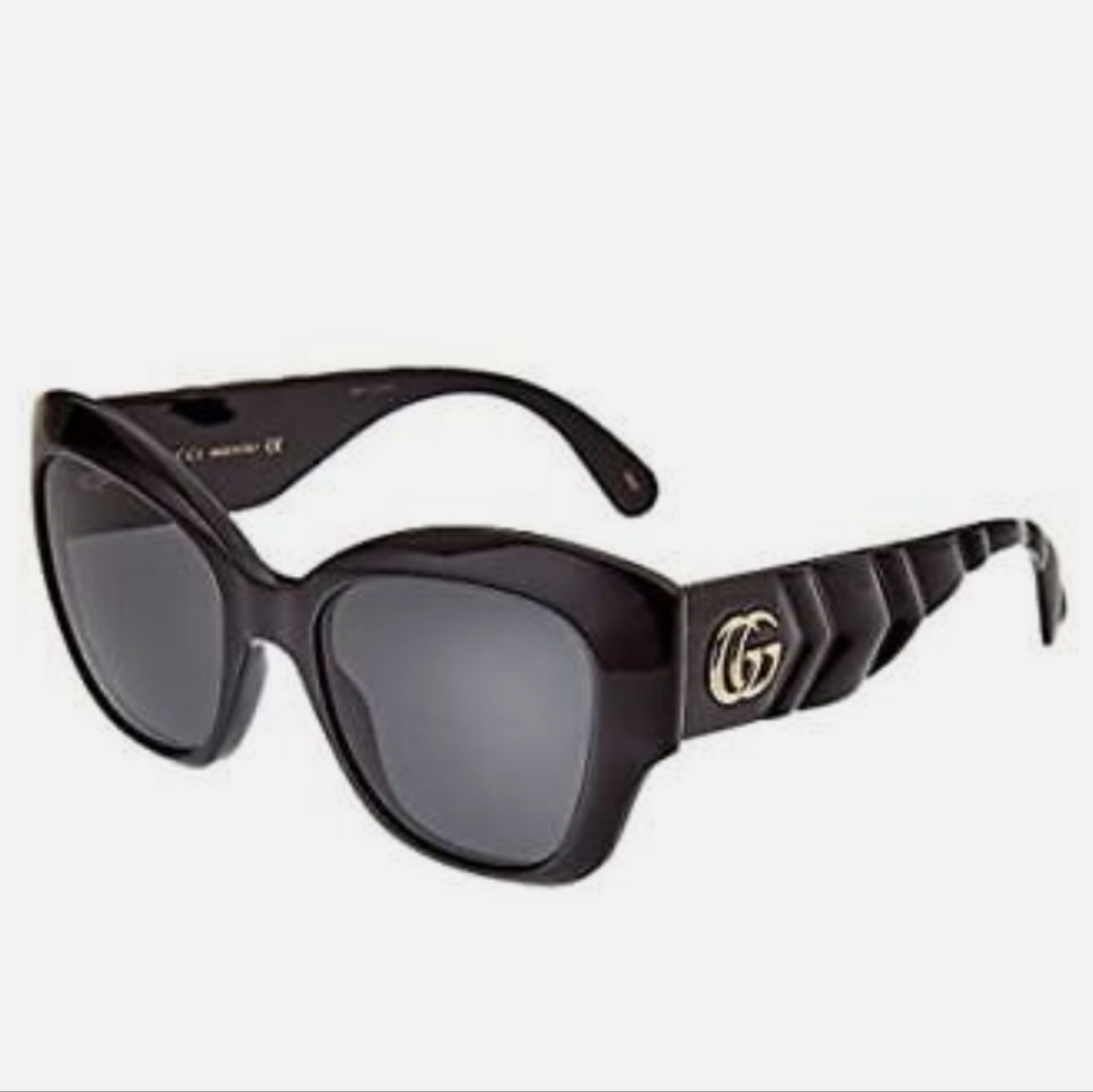 Auth Gucci Women's Matelasse Rounded Cat Eye Sunglasses, Shiny Black, One Siz…